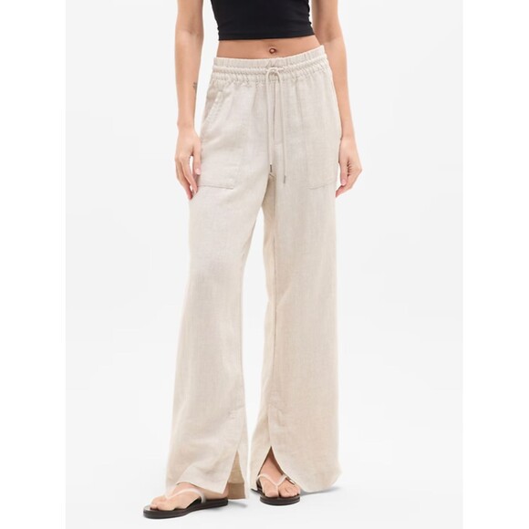 Athleta Retreat Linen High Rise Wide Leg Pants Undyed Beige Women's XS Resort - Picture 1 of 9